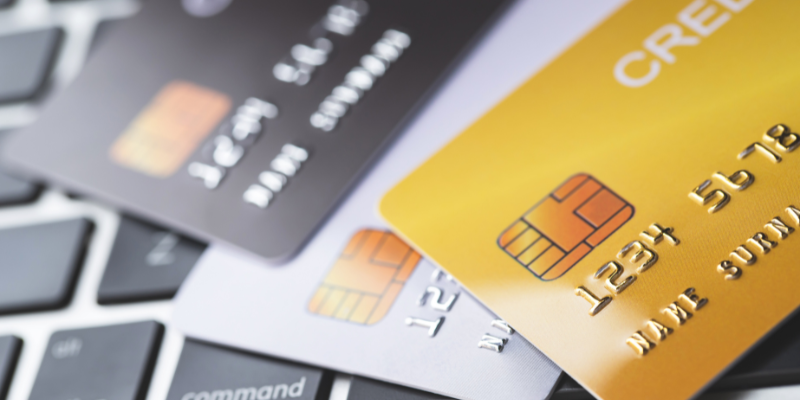 Credit cards on top of keyboard