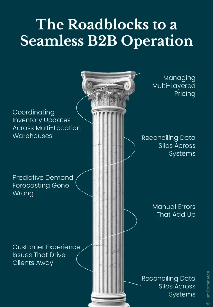 the image describes multiple challenges businesses can face in attempting seamless operations