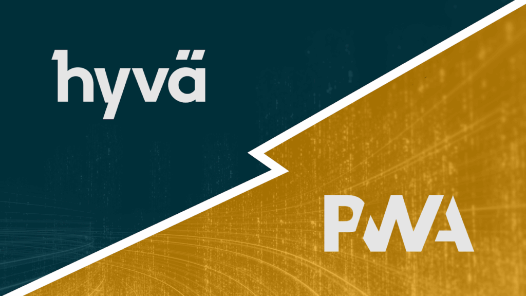 An image showing the comparison between Hyva vs PWA theme for Magento.