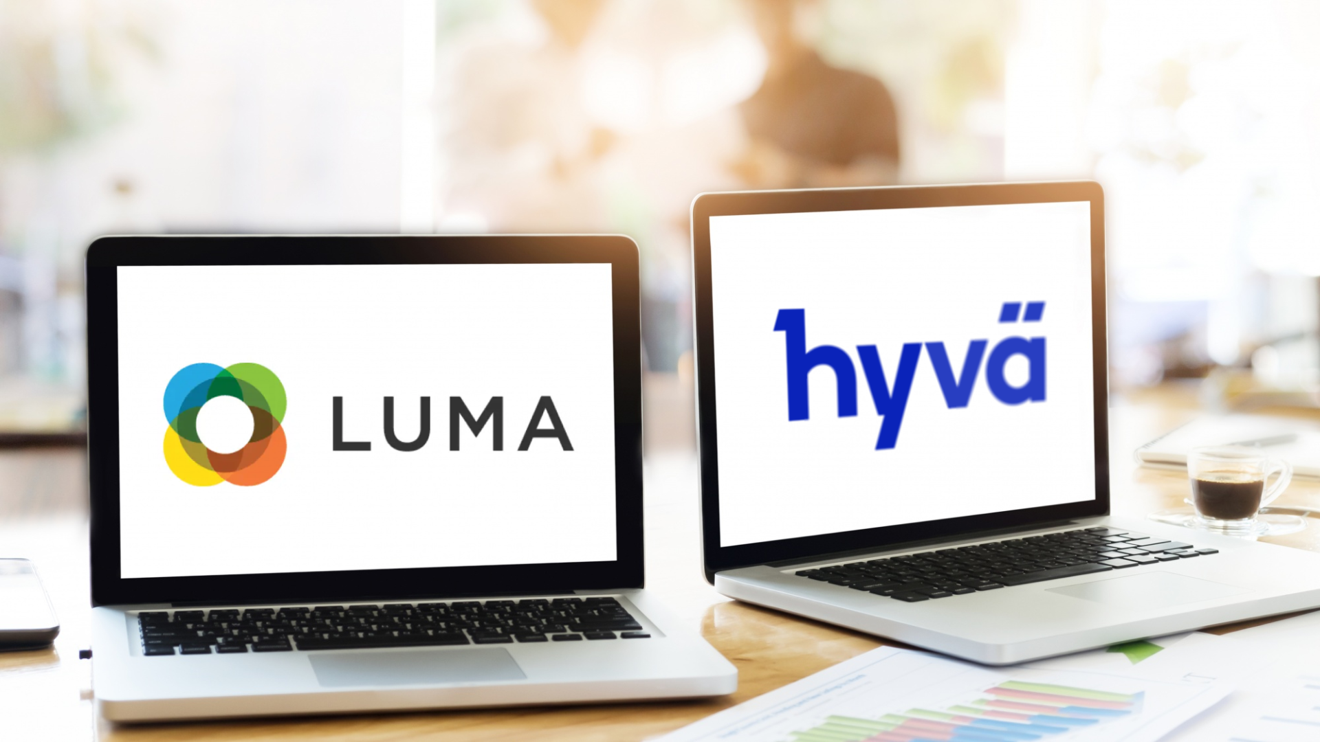 A blog cover image showing comparison between Hyva vs Luma theme