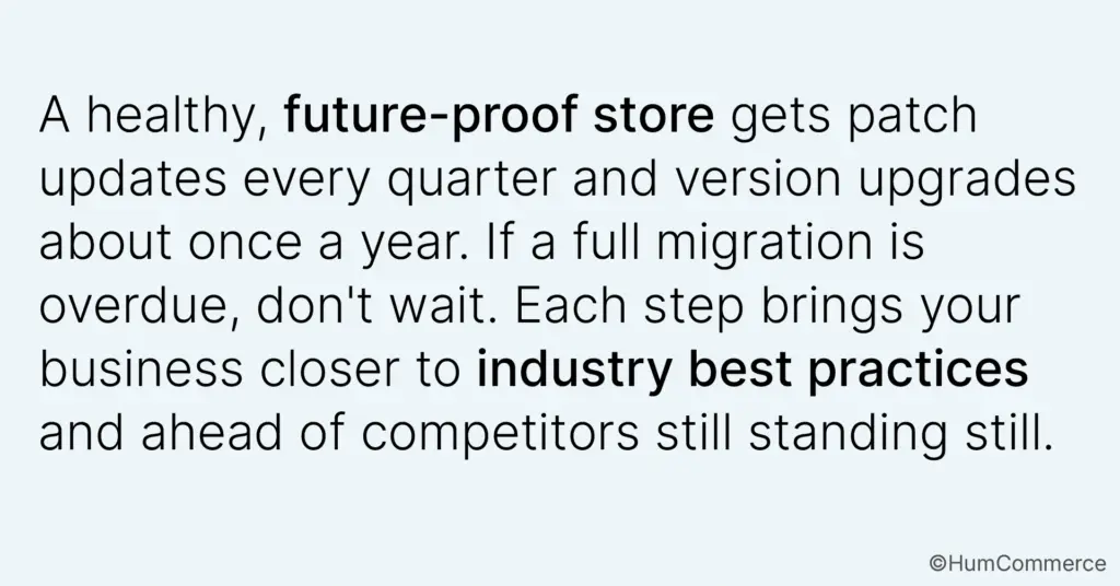 An image showing a healthy future proof Magento store gets patch updates every quarter