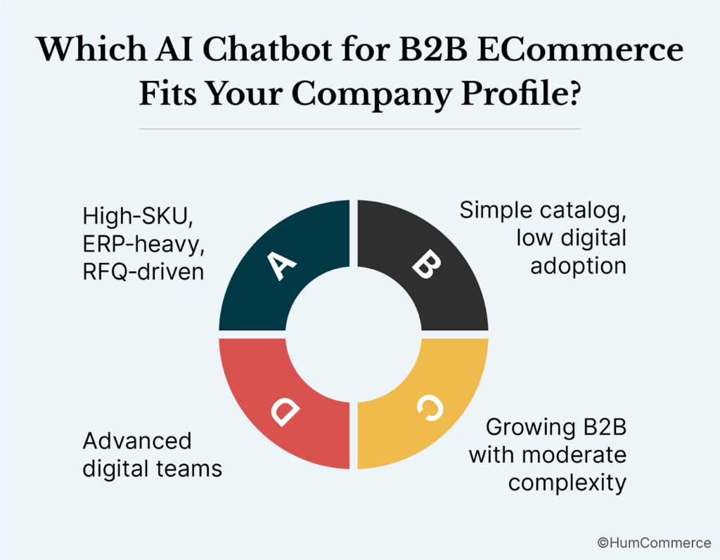 An image showing which AI chatbot  fits for b2b ecommerce company