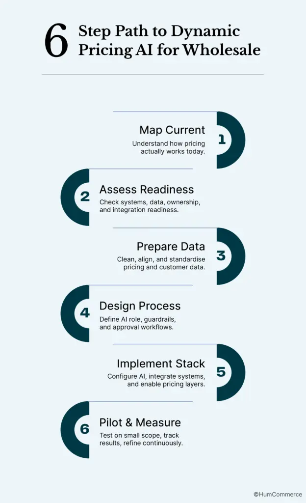 An image sowing 6 paths to pricing AI for wholesale.