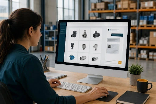 A cover image of blog that talks about How to Use AI Chatbot to Navigate Large B2B Product Catalogs (2026)