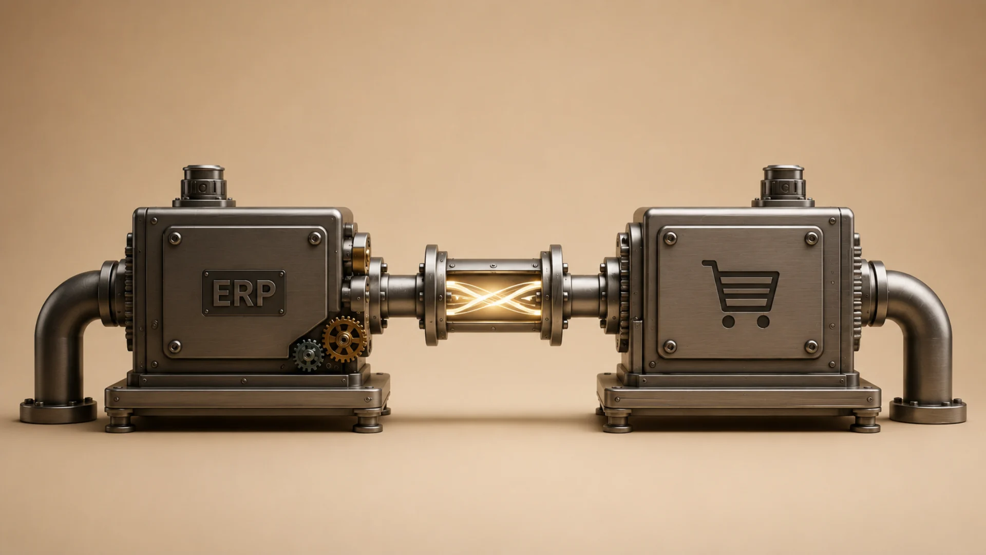 Cover image for a NetSuite and Adobe Commerce B2B integration guide, illustrating ERP and eCommerce data synchronization for customer-specific pricing, inventory, orders, product data, and account management across manufacturing and distribution operations.